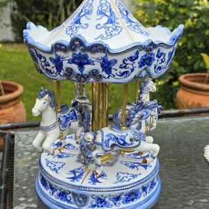Blue and White Carousel Figurine San Francisco Music Box Company